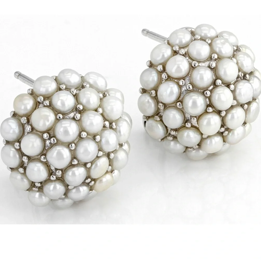 Cultured Freshwater Pearl Rhodium Over Sterling Silver Earrings 2.5-3.5mm - Picture 2 of 4